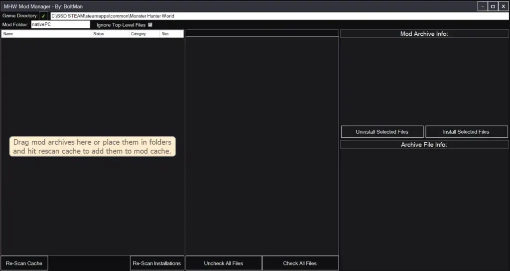 Monster Hunter World Mod Manager Screenshot